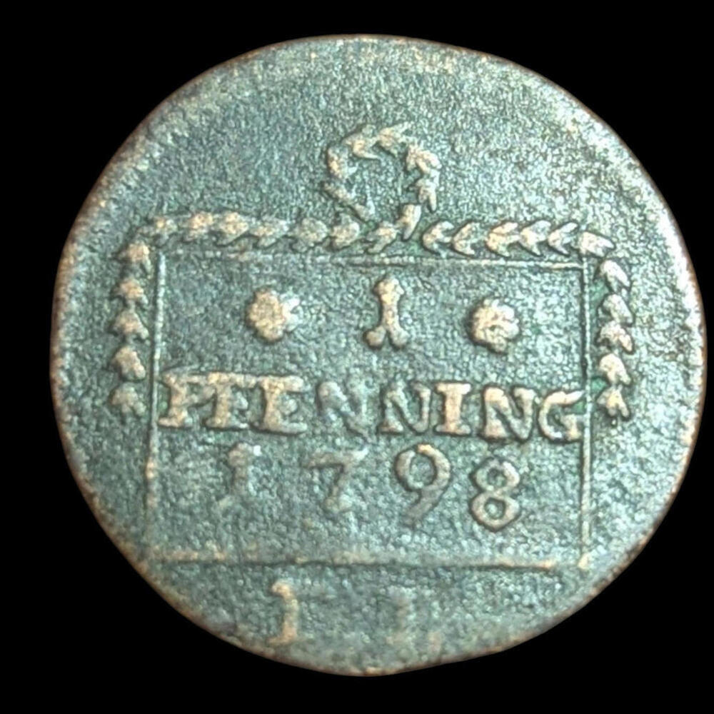 German States Rostock 1798, 1 pfennig old coin HIGH GRADE - Picture 2 of 3